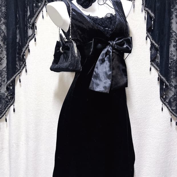 로맨틱고딕 고스로리 펑크 프릴레이스 리본 벨벳 원피스 히메 공겜 갸루