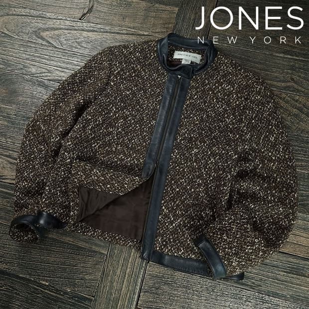 [존스뉴욕] 울 블랜디드 양가죽 트리밍 빈티지 울 집업 자켓 M20011