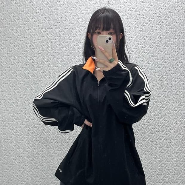 아디다스 올드스쿨 레트로 00s 오렌지 바람막이 자켓 110 C13239