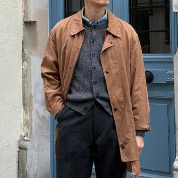 올드조 트위디 얀 크루넥 가디건 그레이 38사이즈(100~105)