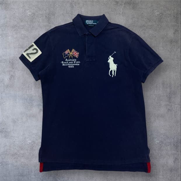 폴로 랄프로렌 y2k 빅포니 네이비 카라 반팔티
