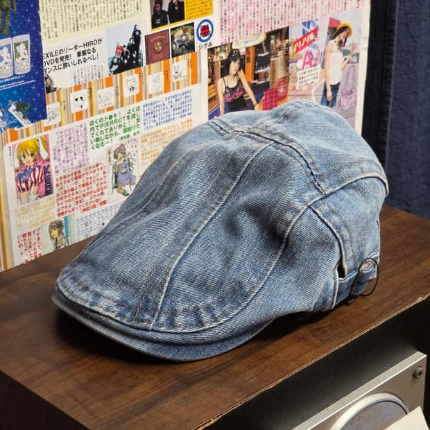 빈티지 연청 데님 헌팅캡