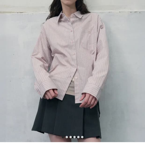 레더리 스몰 로고 코튼 스트라이프 셔츠 핑크 pink