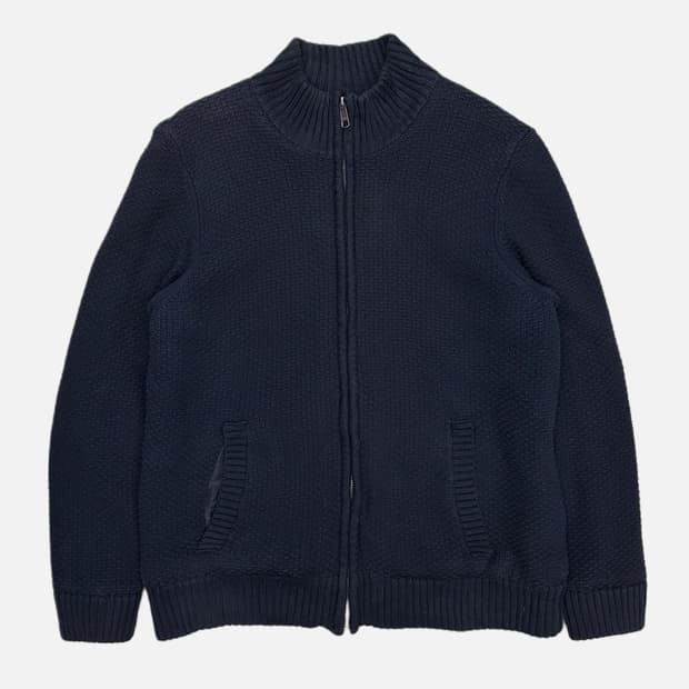 navy texture knit zip-up