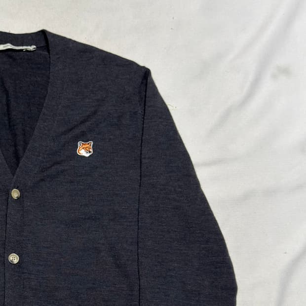 XL 메종키츠네 폭스 해드 패치 그레이 울 가디건