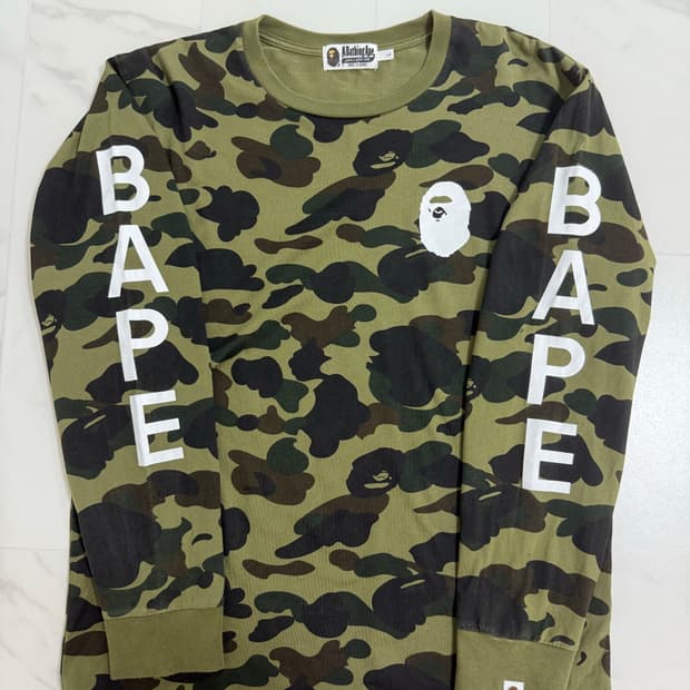 Bape 베이프 1st 카모 롱슬리브 녹계 카키 긴팔티 맨투맨 L 
