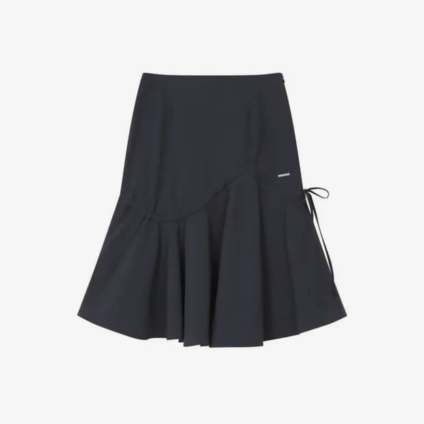 Shirring ruffle midi skirt CHARCOAL