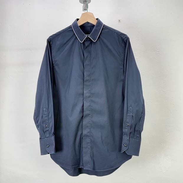 엠포리오 아르마니 라인 스티치 딥 네이비 코튼 카라 셔츠