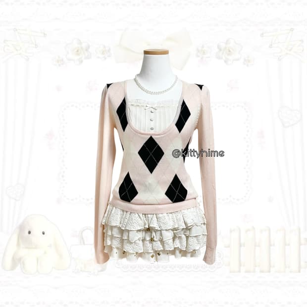 GLACIER 글래시어 핑크 딱붙 아가일로걀탑 히메갸루 갸루 러블리갸루