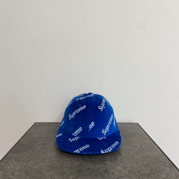 슈프림 벨루어 다이애그널 로고 블루 볼캡 볼캡 모자 6패널 캡