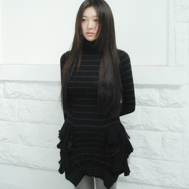 SACAI stripe ruffle knit dress 