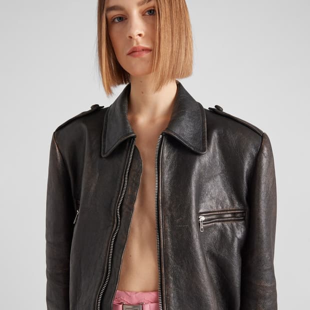 프라다 빈티지 이펙트 가죽자켓 38