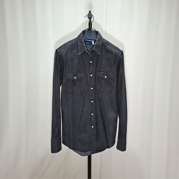 (택포) 90s 랭글러 흑청 웨스턴 셔츠 슬림핏 L B519