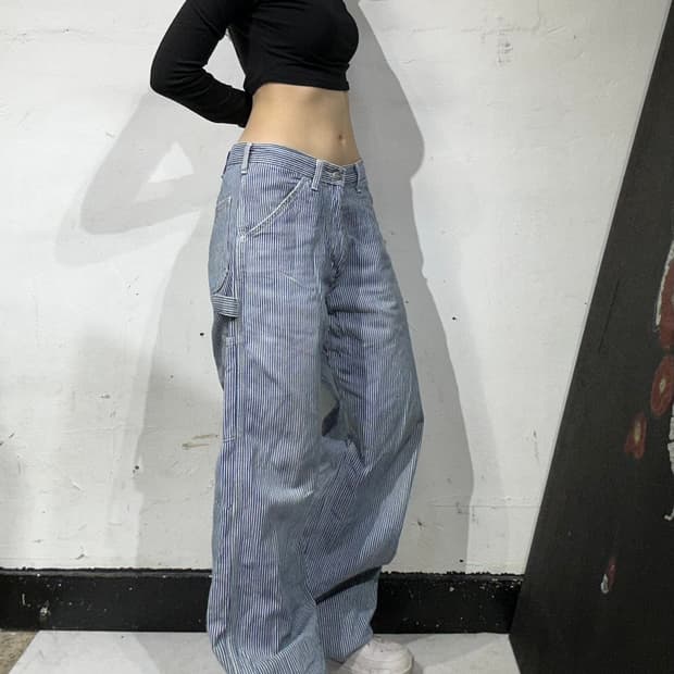 칼하트 블루 히코리 카펜터 와이드 워크 팬츠 30