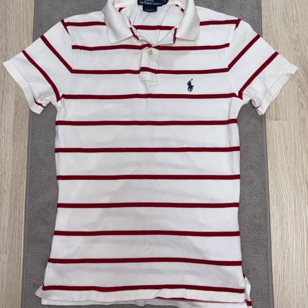 [S급] 폴로 랄프로렌 스트라이프 카라티 화이트 레드 S