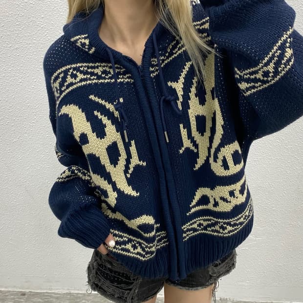 노매뉴얼 코위찬 니트 후드집업 M