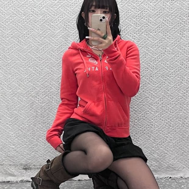 아베크롬비 레트로 Y2K 라켓 코랄오렌지 후드집업 M C11220