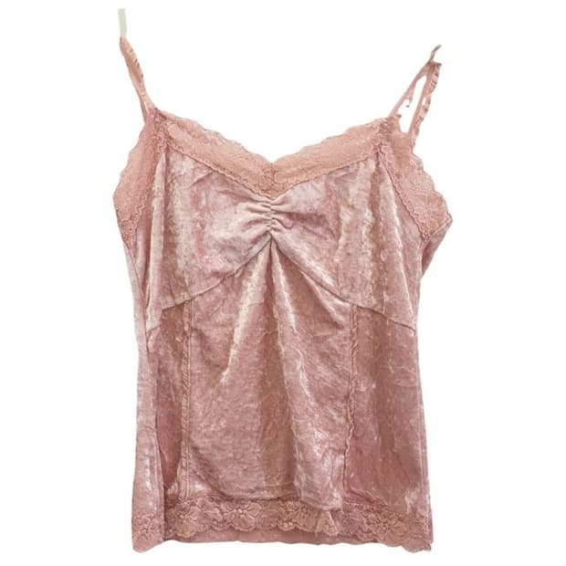 빈티지 벨벳 레이스 셔링 슬리브리스 슬립 나시 핑크 모리걸 하구미 페어리