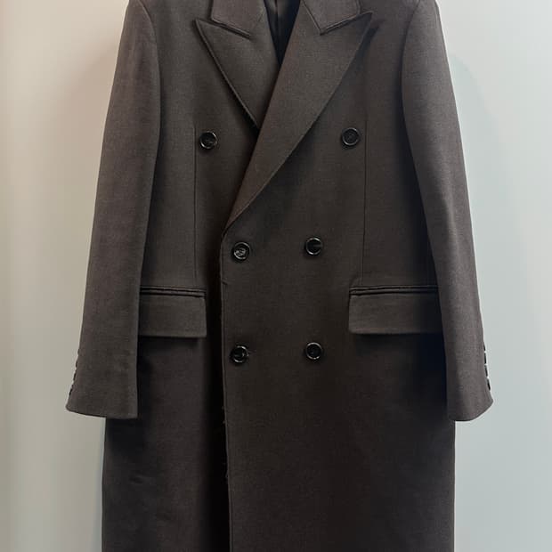 COOR 로우컷 피크드라펠 더블 코트(멜란지브라운, L, 새상품)