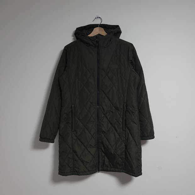 (95) 노스페이스 여성 퀼팅 롱 후드 패딩 코트 카키