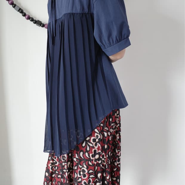 Pleated navy blouse