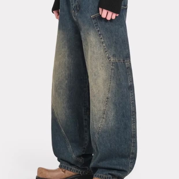 DWSE 커브드 포켓 데님 와이드 팬츠(워시드 블루)