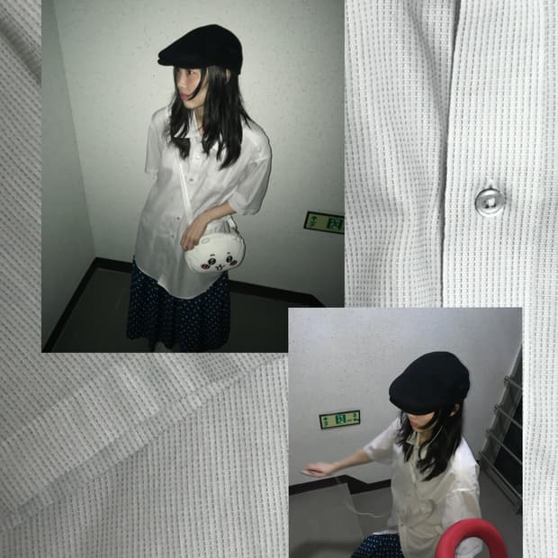 도쿄소녀룩 도트스커트 와방방셔츠 무채색 코디 세트