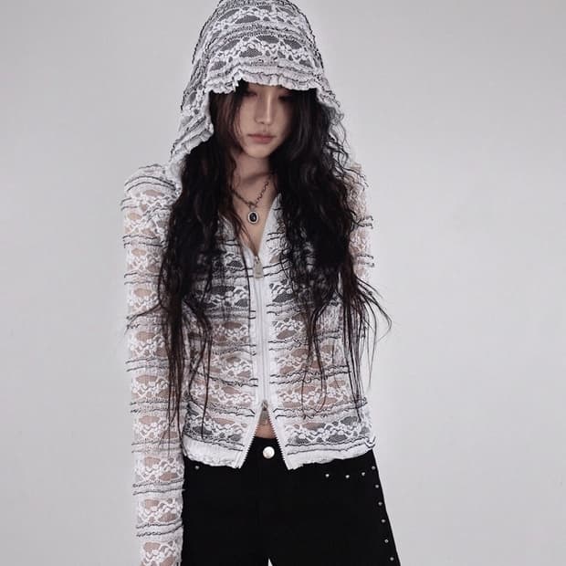 레이스 후드 집업