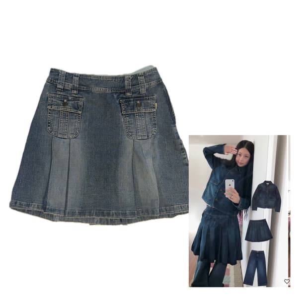 데님 플리츠 미니스커트 청치마