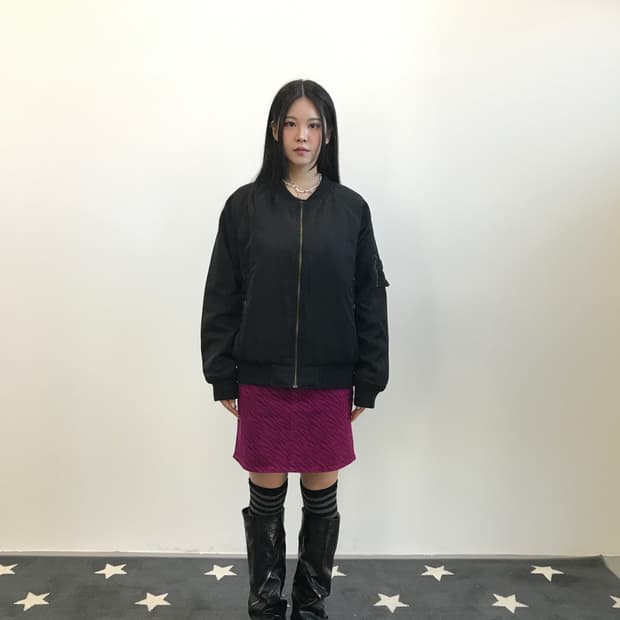 Jpn Black Quilted Lining Bomber Jacket