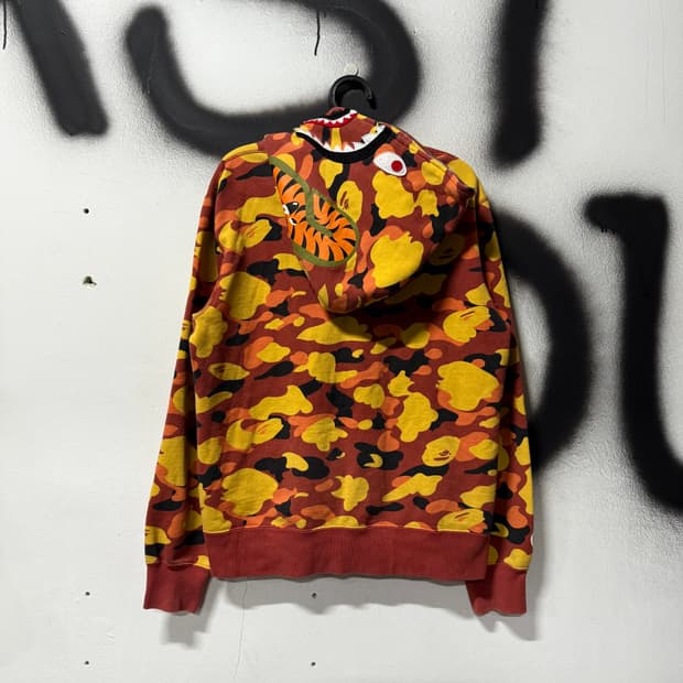 정품 베이프 얼티메이트 1st 카모 샤크 풀 집업 후디 오렌지