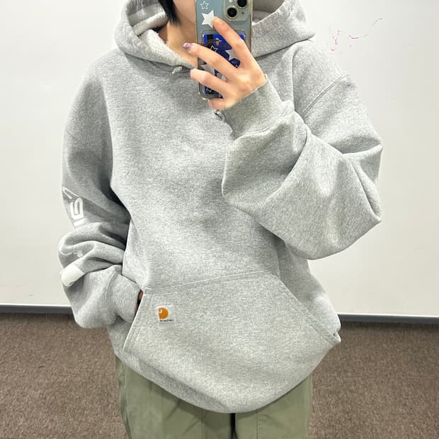 Carhartt 칼하트 사이드 로고 그레이 후드티