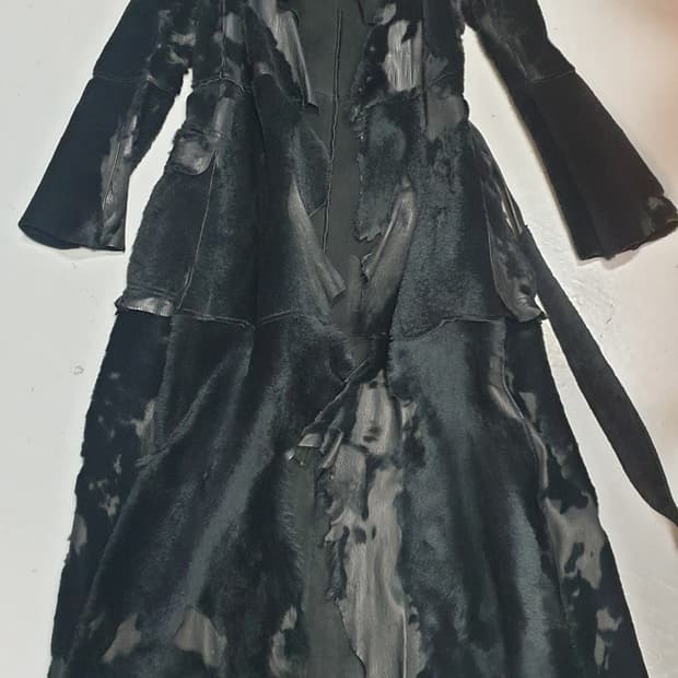 오브제 블랙 양모피 롱 코트 44사이즈