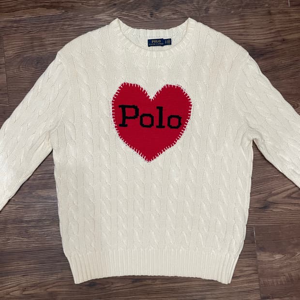 폴로 랄프로렌 하트 케이블 니트 스웨터 아이보리