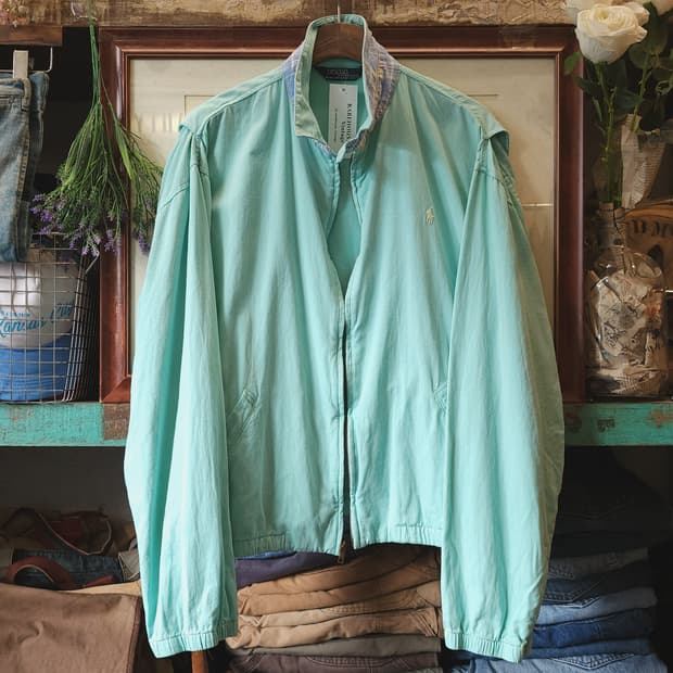 90s 폴로 스윙톱 자켓 스포츠자켓 usa 메이드 썸머코튼 민트색 L