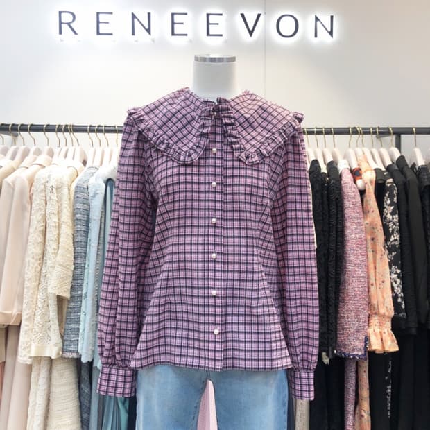 레니본(Reneevon) 젠느 체크 블라우스 55-66