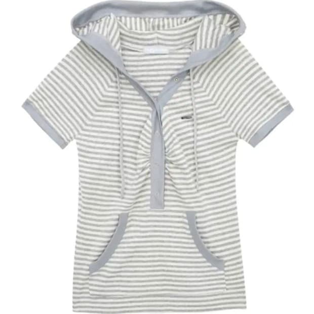 허그유어스킨 스트라이프 반팔 후드티 그레이