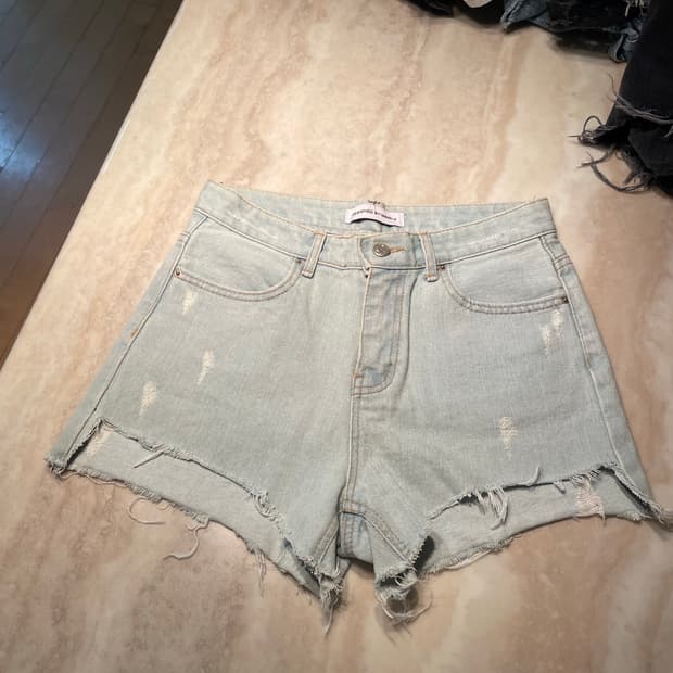 y2k 연청 컷팅 데님 반바지 숏팬츠 핫팬츠