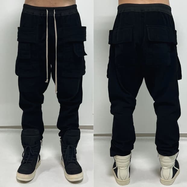 릭오웬스 15FW 다크쉐도우 코듀로이 태권도 카고 팬츠 블랙