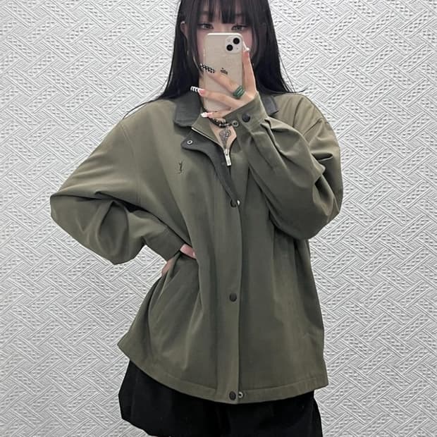 입생로랑 빈티지 말차카키 해링턴 헌팅 워크 자켓 110 C10379