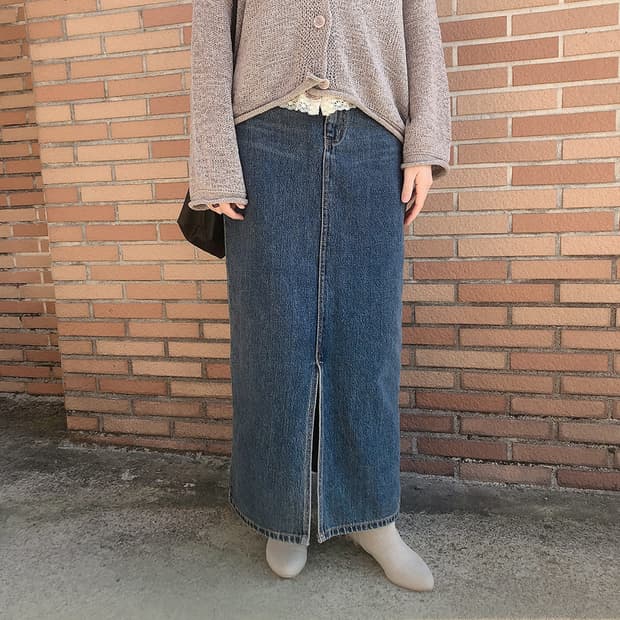ootj 워싱 데님 롱 스커트