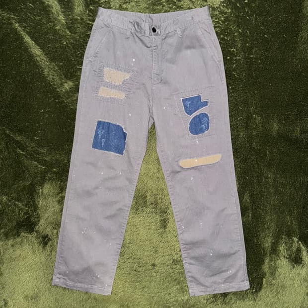 마하그리드 리페어 디테일 루즈 핏 워시드 치노 팬츠 그레이