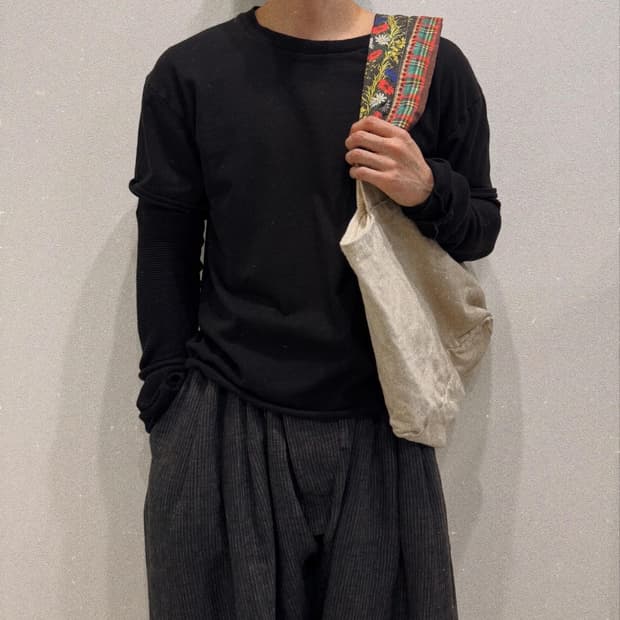 꼼데가르송 플라워 핸들 린넨 토트백