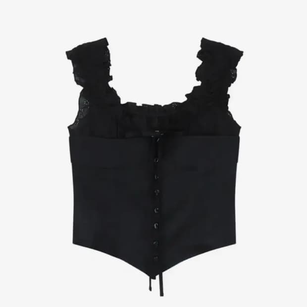 (M) 카시코 블라우스 레이스 레이어드 슬리브리스 블랙