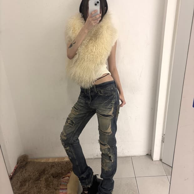 빈티지 y2k 데미지 워싱 데님팬츠