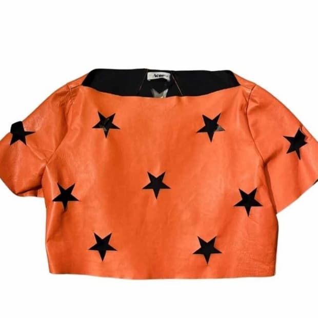 ACNE STUDIOS 레더 스타 컷아웃 파이어 오렌지 탑 85