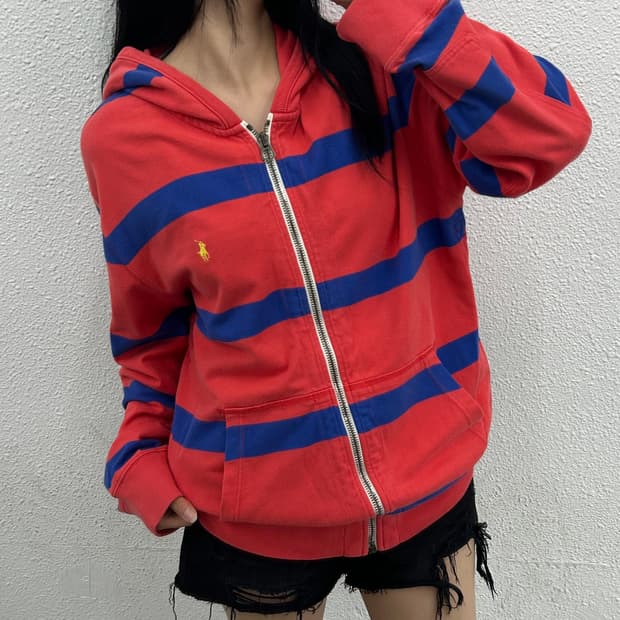 폴로 랄프로렌 옐로우포니 블루배색 코랄핑크 후드집업 M