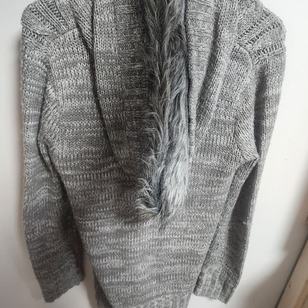 모리걸 퍼 후드 롱 가디건