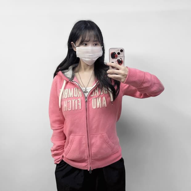 아베크롬비 스펠 로고 후드집업 핑크