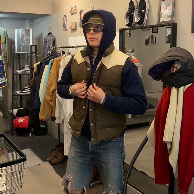 Sugar Cane leather yoke T/C down vest